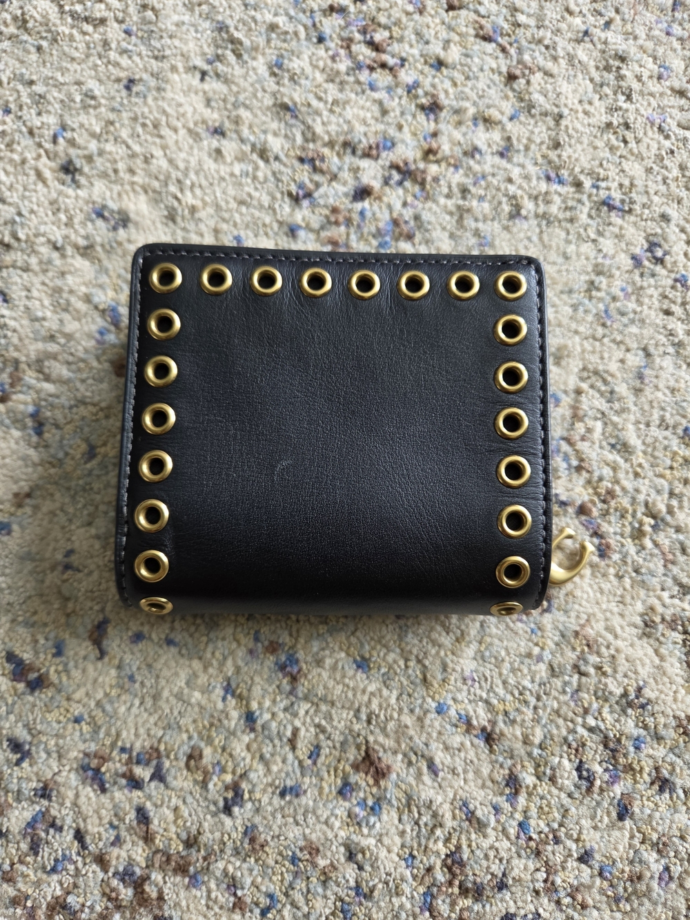 Coach Leather Grommet Snap Wallet Black Gold - Picture 4 of 10
